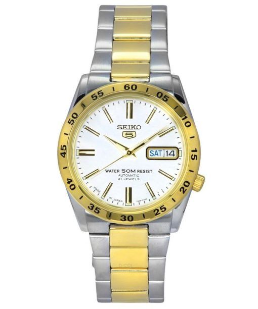 Seiko 5 Two Tone Stainless Steel White Dial 21 Jewels Automatic SNKE04J1 Unisex Watch