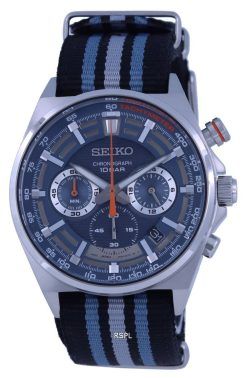 Seiko Sports Chronograph Nylon Blue Dial Quartz SSB409 SSB409P1 SSB409P 100M Men's Watch