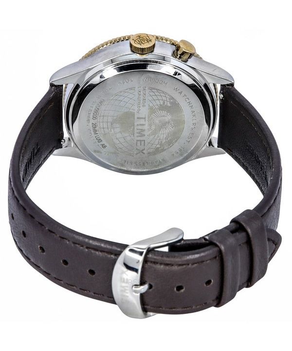 Timex Waterbury Traditional GMT Leather Strap White Dial Quartz TW2U99100 100M Mens Watch