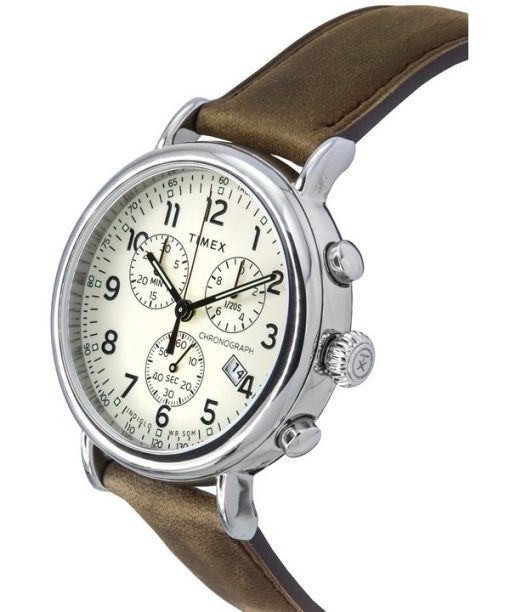 Timex Standard Chronograph Leather Strap Luminous Beige Dial Quartz TW2V27600 Mens Watch