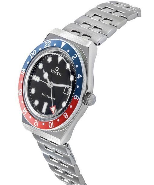 Timex Q GMT Stainless Steel Black Dial Quartz TW2V38000 Mens Watch