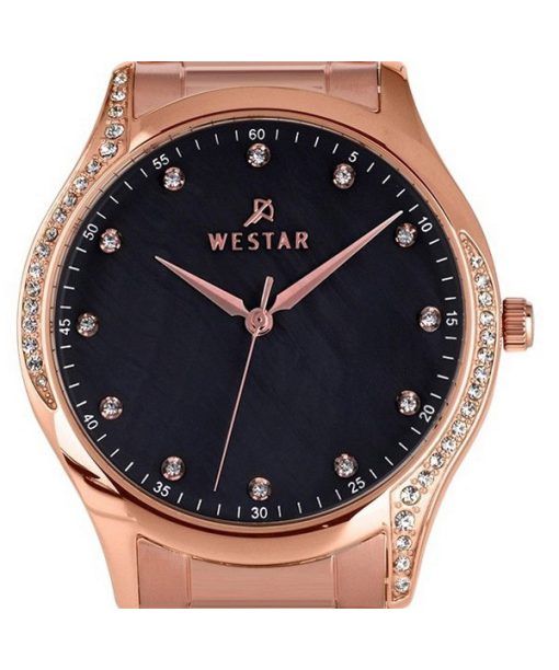 Westar Zing Crystal Accents Rose Gold Tone Stainless Steel Black Mother Of Pearl Dial Quartz 00127PPN613 Women's Watch