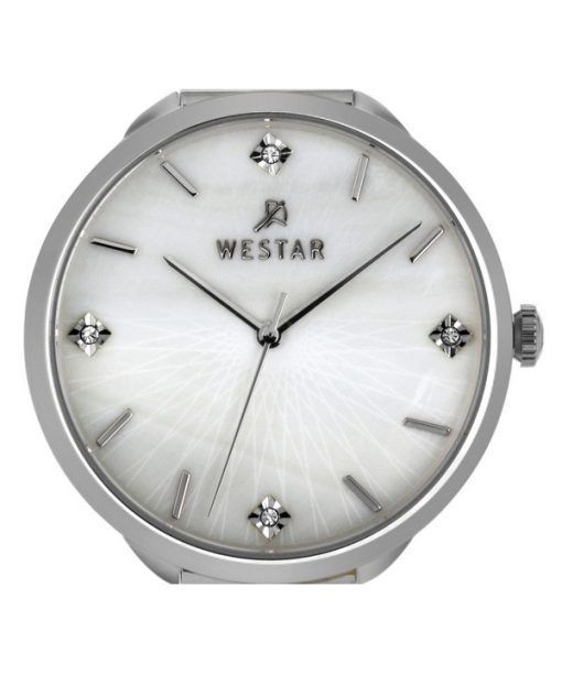 Westar Zing Crystal Accents Stainless Steel Mesh White Mother Of Pearl Dial Quartz 00128STN11 Women's Watch