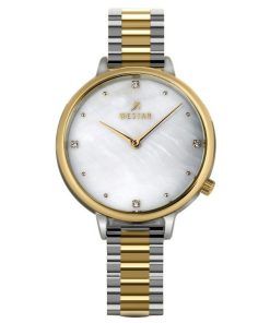 Westar Zing Crystal Accents Two Tone Stainless Steel White Mother Of Pearl Dial Quartz 00135CBN111 Women's Watch