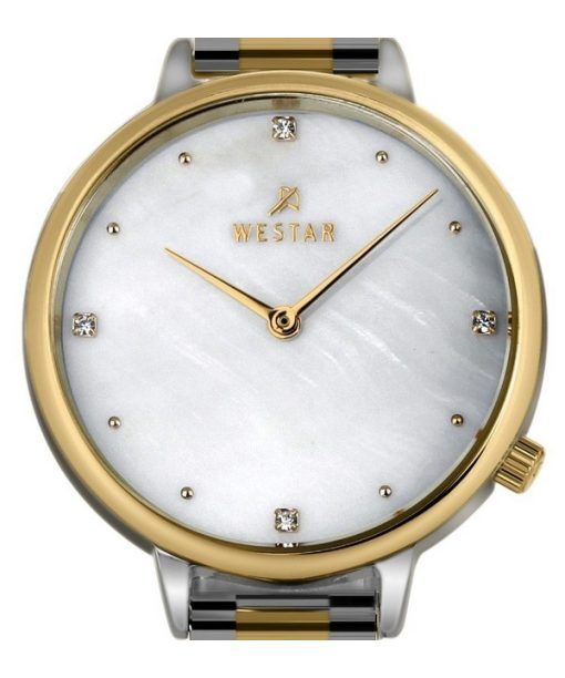 Westar Zing Crystal Accents Two Tone Stainless Steel White Mother Of Pearl Dial Quartz 00135CBN111 Women's Watch