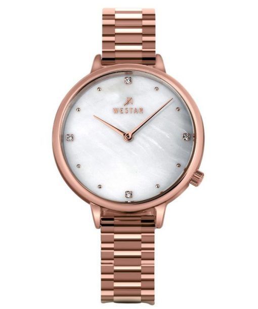 Westar Zing Crystal Accents Rose Gold Tone Stainless Steel White Mother Of Pearl Dial Quartz 00135PPN611 Women's Watch