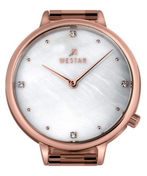 Westar Zing Crystal Accents Rose Gold Tone Stainless Steel White Mother Of Pearl Dial Quartz 00135PPN611 Women's Watch