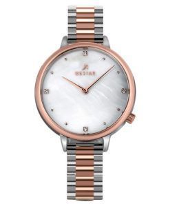 Westar Zing Crystal Accents Two Tone Stainless Steel White Mother Of Pearl Dial Quartz 00135SPN611 Women's Watch