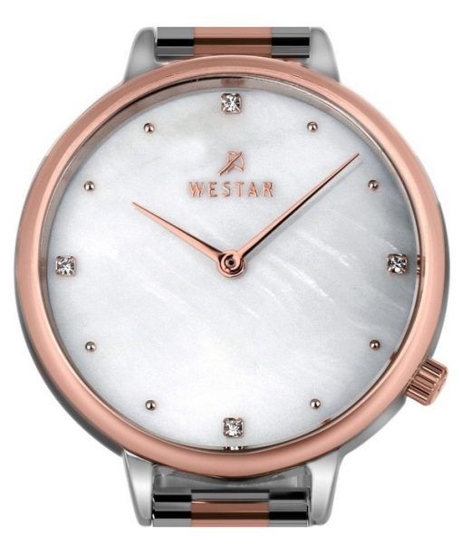 Westar Zing Crystal Accents Two Tone Stainless Steel White Mother Of Pearl Dial Quartz 00135SPN611 Women's Watch