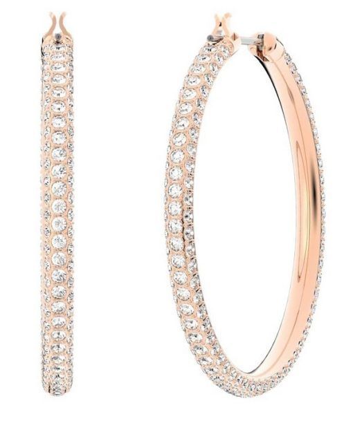 Swarovski Stone Hoop Rose Gold Tone Plated Earrings With White Crystal 5383938 For Women