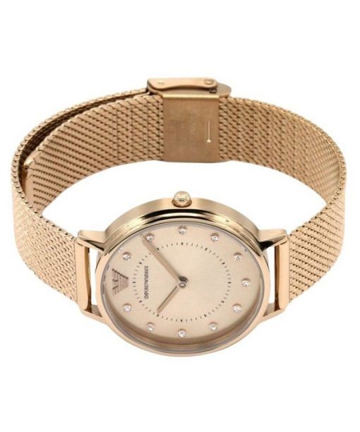 Emporio Armani Kappa Crystal Accents Stainless Steel Mesh Rose Gold Dial Quartz AR11129 Women's Watch