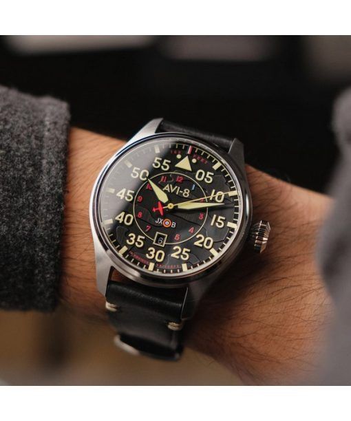 AVI-8 Hawker Hurricane Kenley Clowes Automatic Black Dial AV-4097-03 Mens Watch