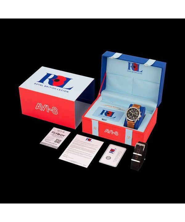 AVI-8 Flyboy Royal British Legion Tri-Service Chronograph Limited Edition High Wycombe Quartz AV-4102-RBL-01 Men's Watch With Ex