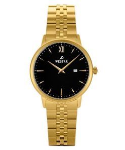 Westar Profile Gold Tone Stainless Steel Black Dial Quartz 40215GPN103 Womens Watch