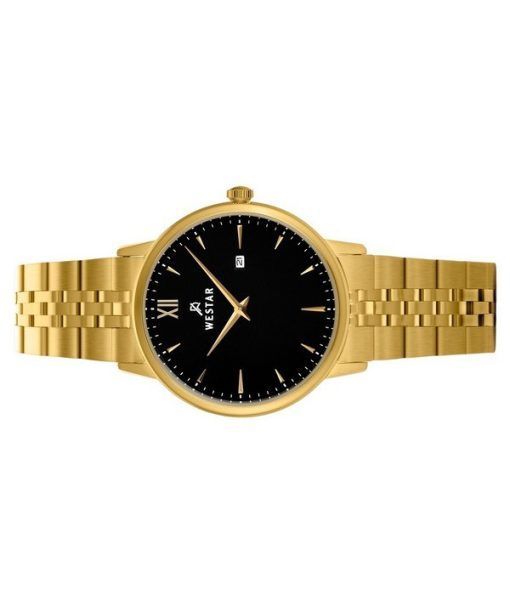 Westar Profile Gold Tone Stainless Steel Black Dial Quartz 40215GPN103 Womens Watch