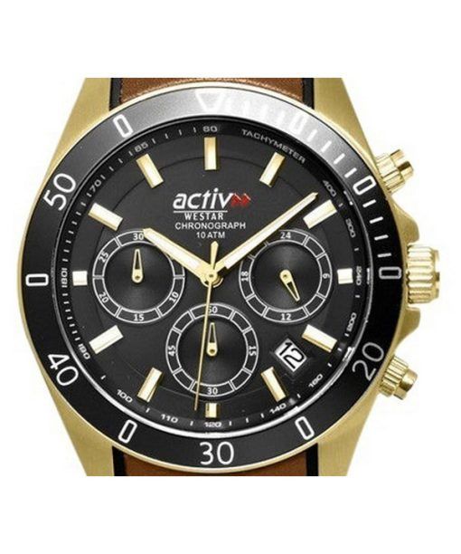 Westar Activ Chronograph Leather Strap Black Dial Quartz 90245GPN183 100M Men's Watch