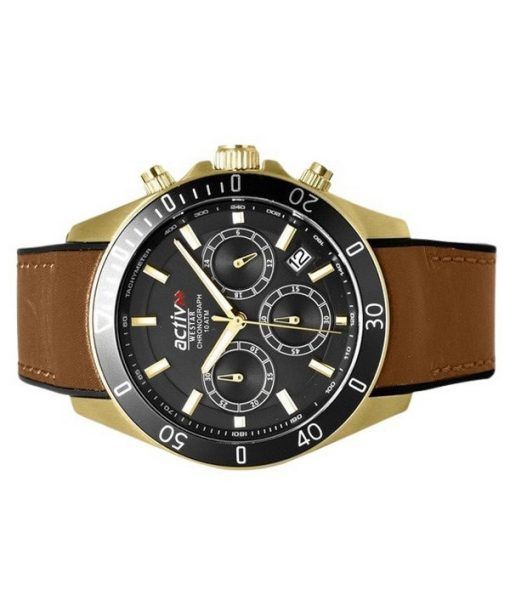 Westar Activ Chronograph Leather Strap Black Dial Quartz 90245GPN183 100M Men's Watch