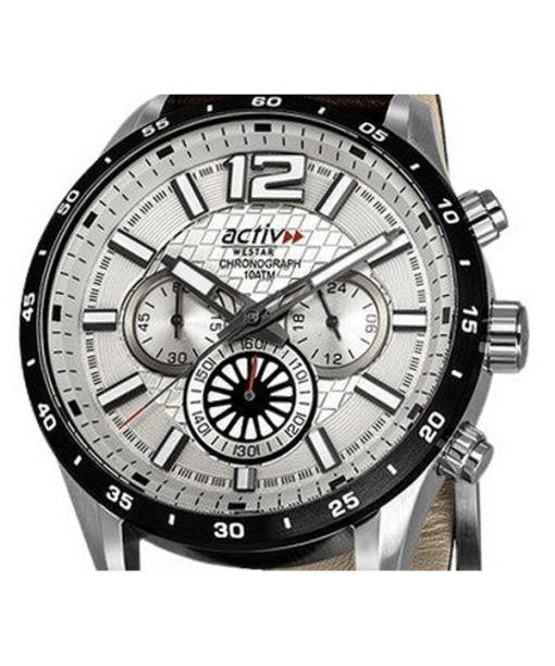 Westar Activ Chronograph Leather Strap Silver Dial Quartz 90249SBN127 100M Men's Watch