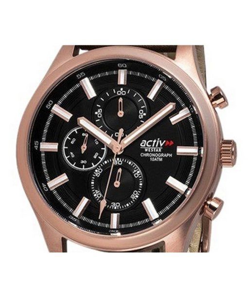 Westar Activ Chronograph Leather Strap Black Dial Quartz 90253PPN623 100M Men's Watch
