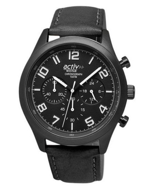 Westar Activ Chronograph Leather Strap Black Dial Quartz 90261GGN103 100M Men's Watch