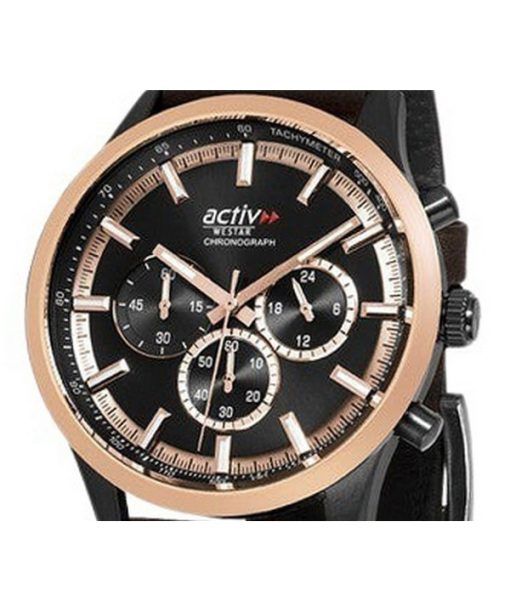 Westar Activ Chronograph Leather Strap Black Dial Quartz 90265BPN603 100M Men's Watch