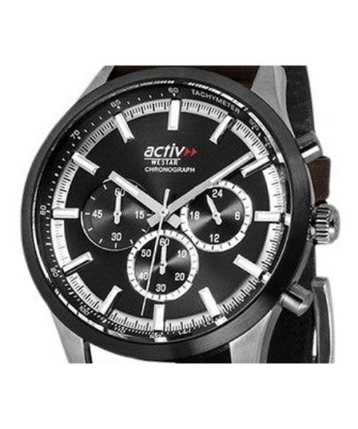 Westar Activ Chronograph Leather Strap Black Dial Quartz 90265SBN123 Men's Watch