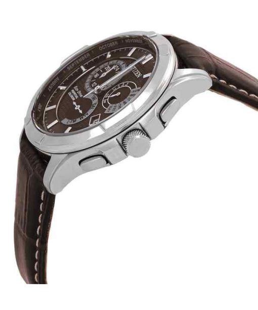 Citizen Eco-Drive Perpetual GMT Leather Strap Brown Dial BL8160-07X 100M Mens Watch