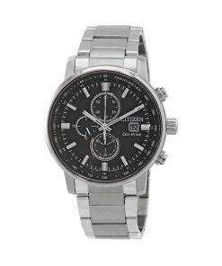 Citizen Eco-Drive Chronograph Stainless Steel Black Dial CA0840-87E 100M Mens Watch