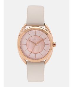 FCUK French Connection Leather Strap Rose Gold Dial Quartz FCS1000C Women's Watch