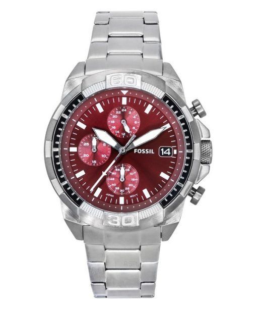 Fossil Bronson Chronograph Smoke Stainless Steel Burgundy Dial Quartz FS6017 Men's Watch