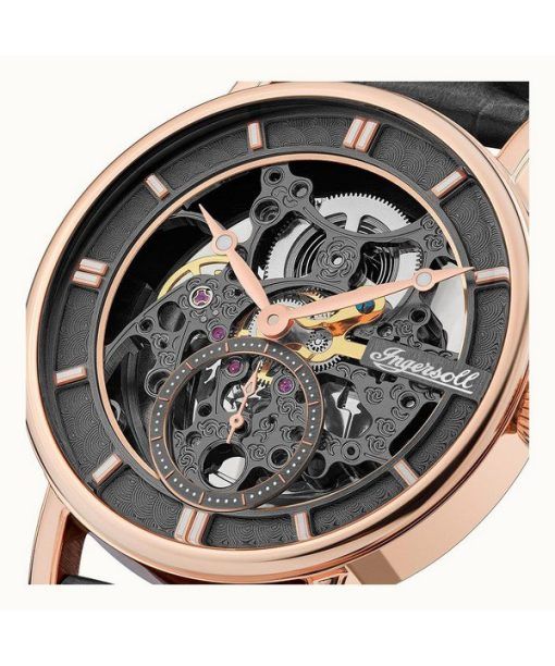 Ingersoll The Herald Leather Strap Black Skeleton Dial Automatic I00403B Mens Watch
