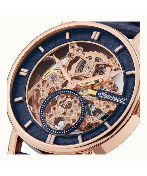 Ingersoll The Herald Leather Strap Blue Skeleton Dial Automatic I00407B Mens Watch