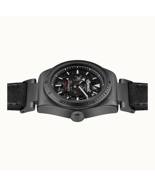 Ingersoll The Scovill Black Leather Strap Black Skeleton Dial Automatic I13902 100M Mens Watch