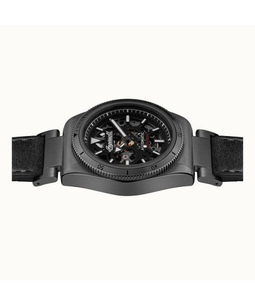 Ingersoll The Scovill Black Leather Strap Black Skeleton Dial Automatic I13902 100M Mens Watch