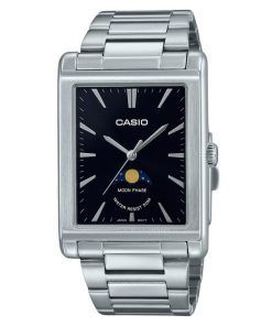 Casio Standard Analog Moon Phase Stainless Steel Black Dial Quartz MTP-M105D-1A Mens Watch