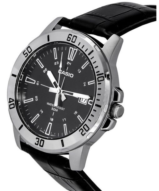 Casio Standard Analog Black Leather Strap Black Dial Quartz MTP-VD01L-1C Mens Watch