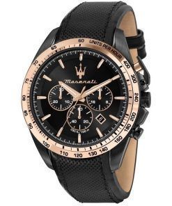 Maserati Traguardo Chronograph Leather Strap Black Dial Quartz R8871612036 100M Mens Watch