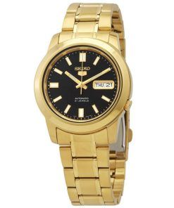 Seiko 5 Gold Tone Stainless Steel Black Dial 21 Jewels Automatic SNKK22K1 Mens Watch