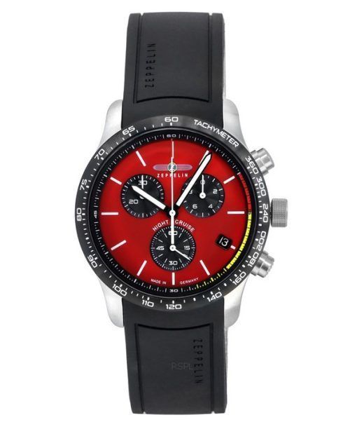 Zeppelin Night Cruise Chronograph Rubber Strap Red Dial Quartz 72885KB 100M Men's Watch