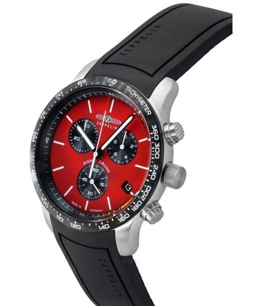 Zeppelin Night Cruise Chronograph Rubber Strap Red Dial Quartz 72885KB 100M Men's Watch