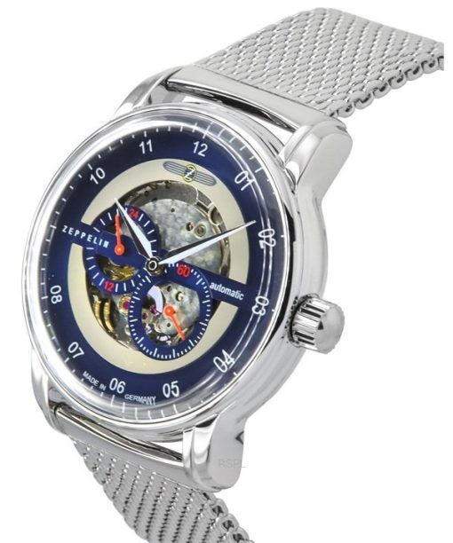 Zeppelin New Captain's Line Stainless Steel Blue Skeleton Dial Automatic 8664M3 Men's Watch