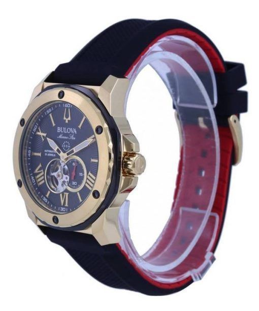 Bulova Marine Star Open Heart Black Dial Automatic Diver's 98A272 200M Men's Watch