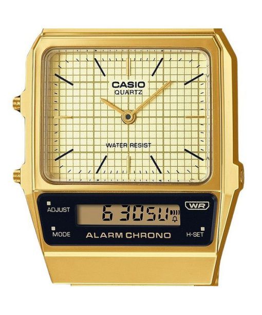 Casio Vintage Analog Digital Gold Ion Plated Stainless Steel Beige Dial Quartz AQ-800EG-9A Unisex Watch