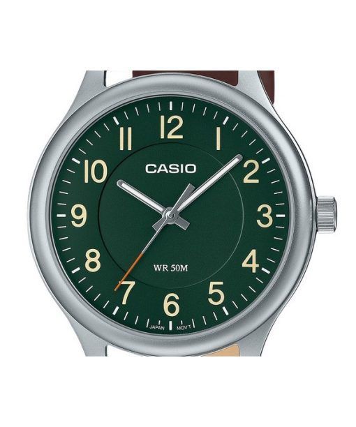 Casio Standard Analog Leather Strap Green Dial Quartz MTP-B160L-3B Mens Watch