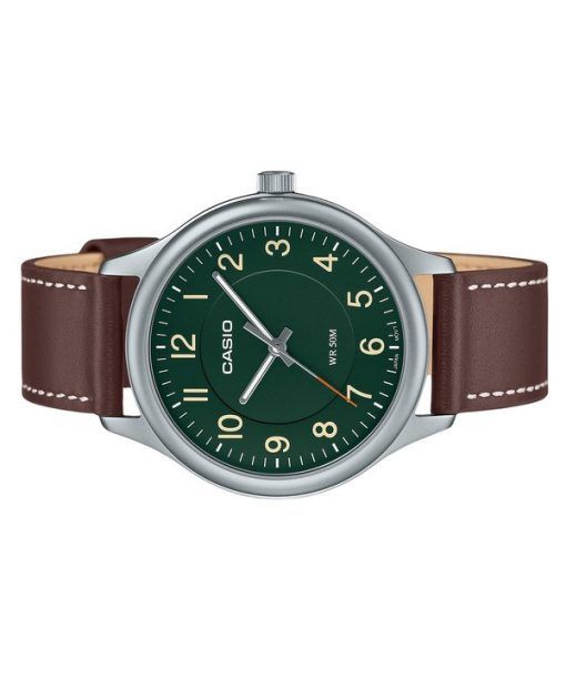 Casio Standard Analog Leather Strap Green Dial Quartz MTP-B160L-3B Mens Watch