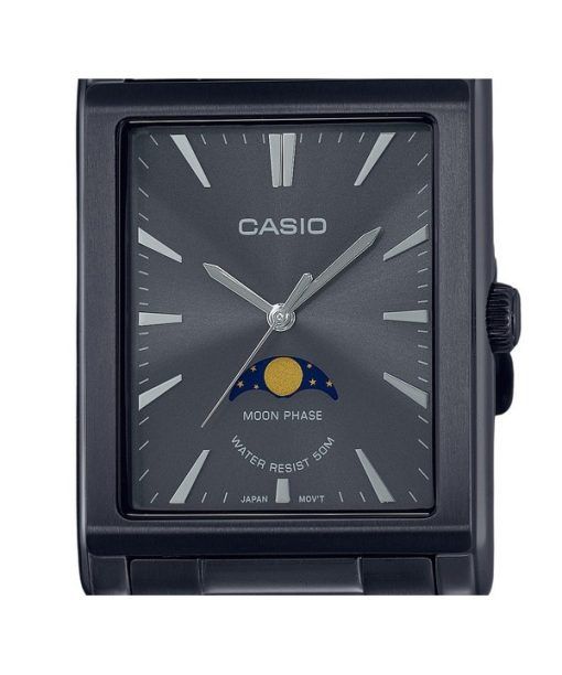 Casio Standard Analog Moon Phase Stainless Steel Black Dial Quartz MTP-M105B-1A Mens Watch
