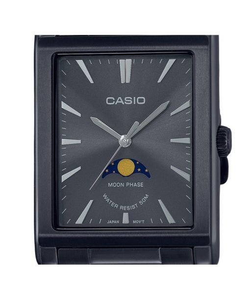 Casio Standard Analog Moon Phase Stainless Steel Black Dial Quartz MTP-M105B-1A Mens Watch