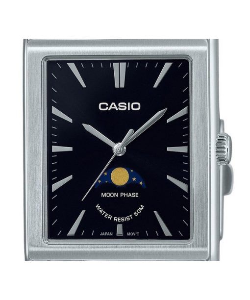 Casio Standard Analog Moon Phase Stainless Steel Black Dial Quartz MTP-M105D-1A Mens Watch