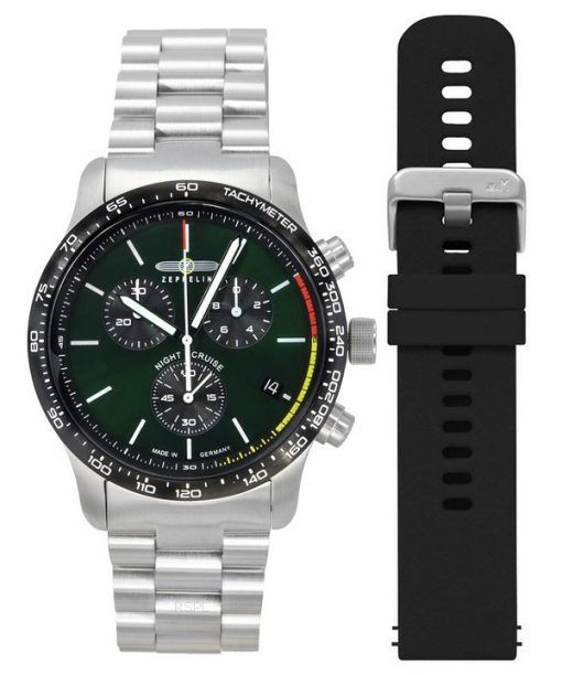 Zeppelin Night Cruise Chronograph Stainless Steel Green Dial Quartz 7288M4set 100M Men's Watch With Extra Strap