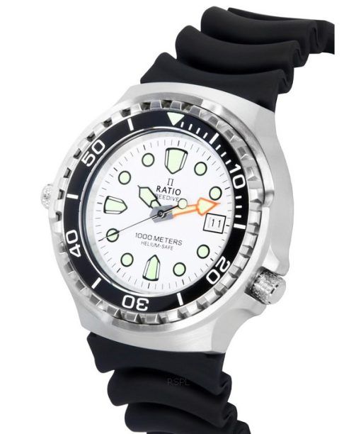 Ratio FreeDiver Helium Safe Sapphire Quartz White Dial 1038EF102V-WHT 1000M Men's Watch
